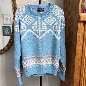 Pendleton Sky Blue and Cream Patterned Sweater